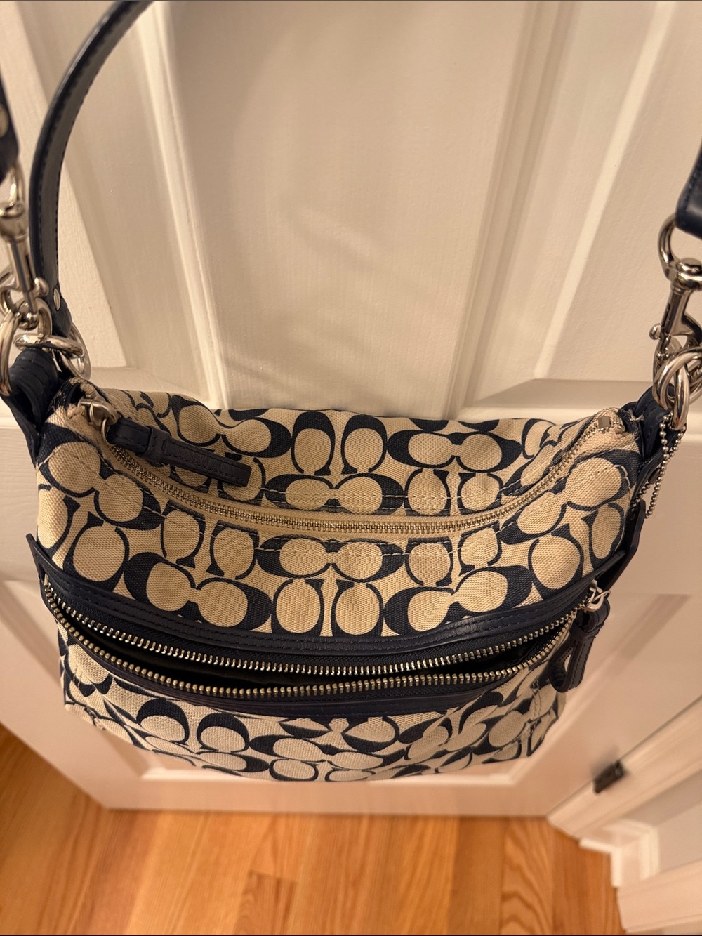 Coach Signature Canvas Shoulder Bag in Navy and Cream - Picture 3 of 3